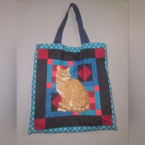 Vintage Unique Orange Tabby Cat Tote Bag Handmade